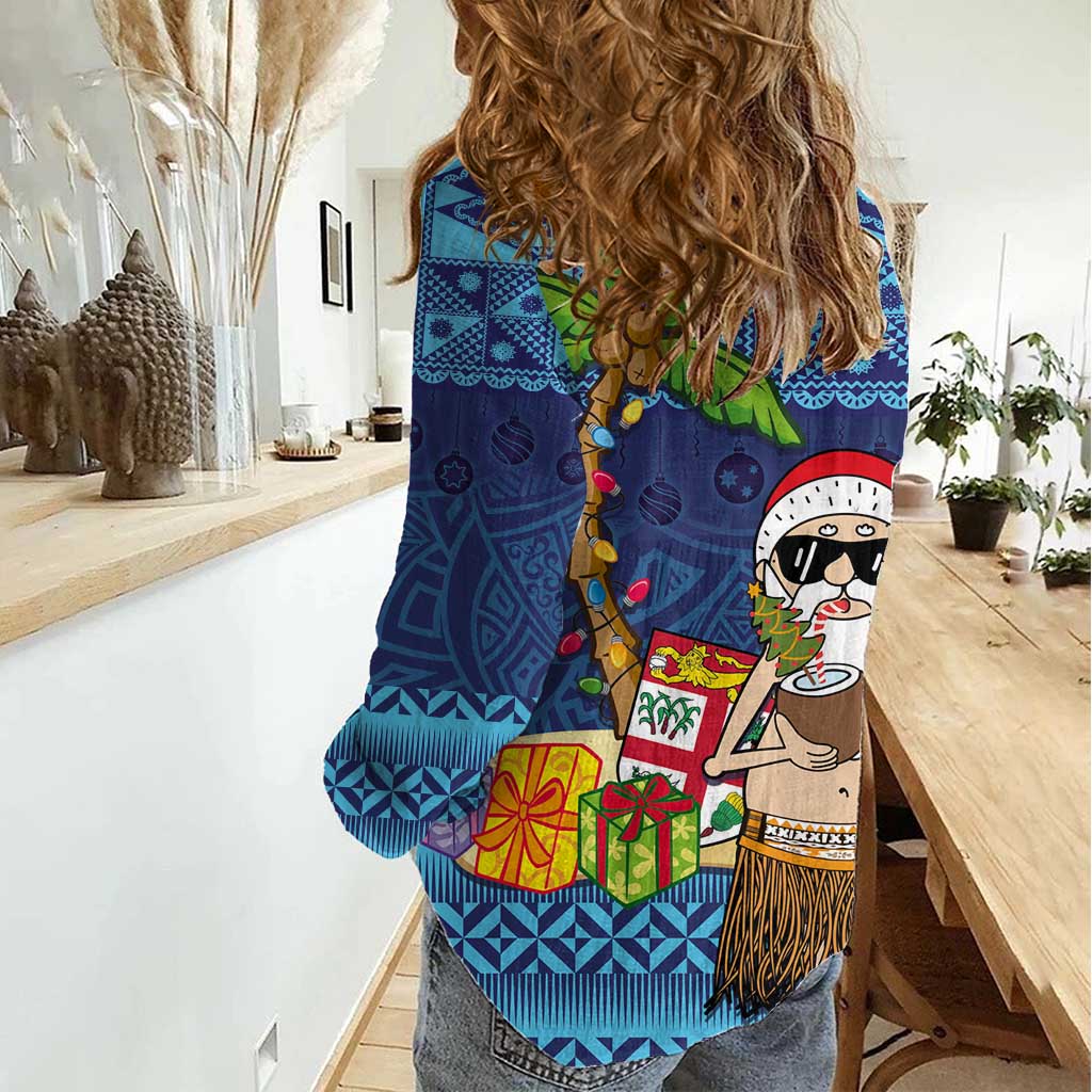 The Funny Santa Wears Sulu Christmas Women Casual Shirt Fijian Christmas Palm Tree With Masi Art Tattoo LT03 - Polynesian Pride