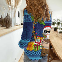 The Funny Santa Wears Sulu Christmas Women Casual Shirt Fijian Christmas Palm Tree With Masi Art Tattoo LT03 - Polynesian Pride