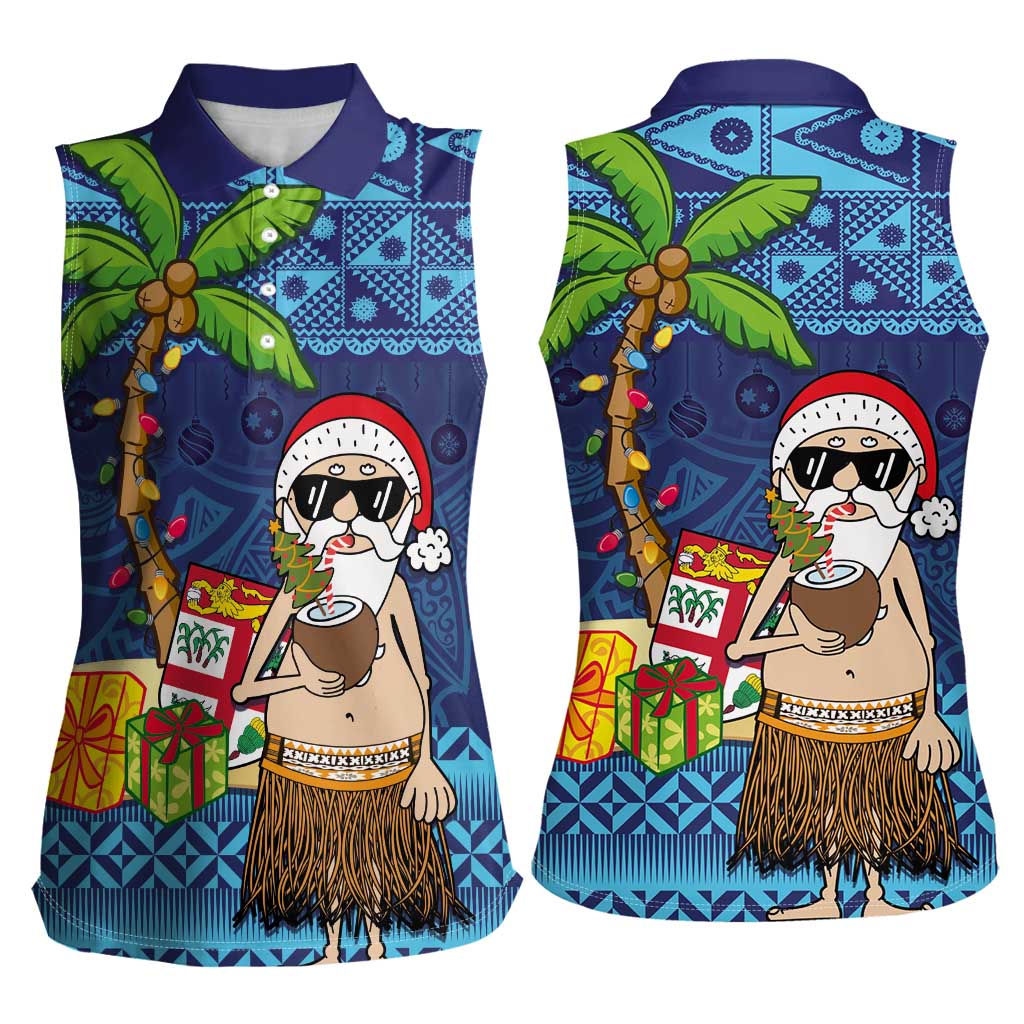 The Funny Santa Wears Sulu Christmas Women Sleeveless Polo Shirt Fijian Christmas Palm Tree With Masi Art Tattoo LT03 - Polynesian Pride