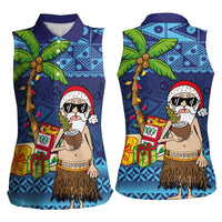 The Funny Santa Wears Sulu Christmas Women Sleeveless Polo Shirt Fijian Christmas Palm Tree With Masi Art Tattoo LT03 - Polynesian Pride