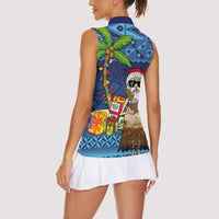 The Funny Santa Wears Sulu Christmas Women Sleeveless Polo Shirt Fijian Christmas Palm Tree With Masi Art Tattoo LT03 - Polynesian Pride