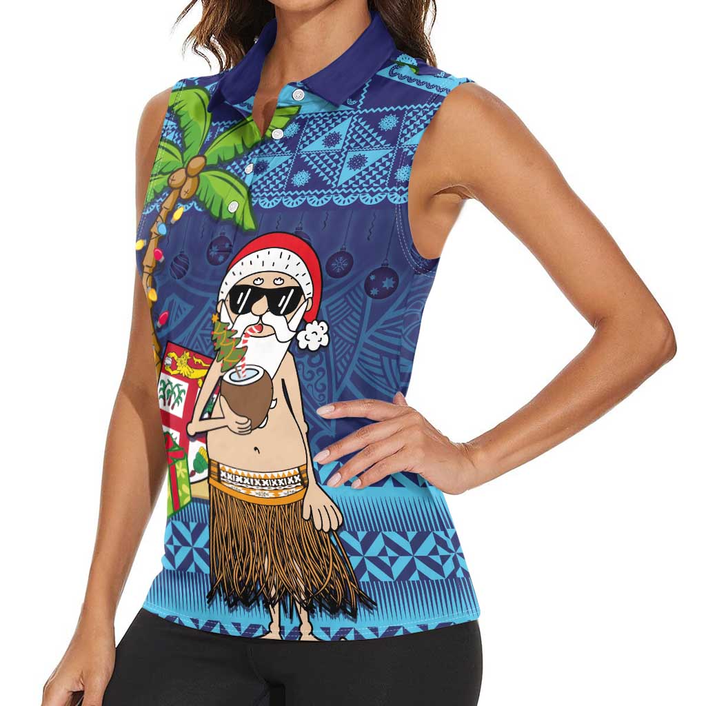 The Funny Santa Wears Sulu Christmas Women Sleeveless Polo Shirt Fijian Christmas Palm Tree With Masi Art Tattoo LT03 - Polynesian Pride