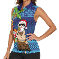 The Funny Santa Wears Sulu Christmas Women Sleeveless Polo Shirt Fijian Christmas Palm Tree With Masi Art Tattoo LT03 - Polynesian Pride