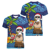 The Funny Santa Wears Sulu Christmas Women V-Neck T-Shirt Fijian Christmas Palm Tree With Masi Art Tattoo LT03 - Polynesian Pride