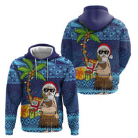 The Funny Santa Wears Sulu Christmas Zip Hoodie Fijian Christmas Palm Tree With Masi Art Tattoo LT03 - Polynesian Pride