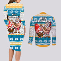 Hawaii Mele Kalikimaka Couples Matching Long Sleeve Bodycon Dress and Long Sleeve Button Shirt Funny Santa and Coconut Mix Kakau Pattern LT03 - Polynesian Pride