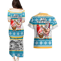 Hawaii Mele Kalikimaka Couples Matching Puletasi Dress and Hawaiian Shirt Funny Santa and Coconut Mix Kakau Pattern LT03 - Polynesian Pride