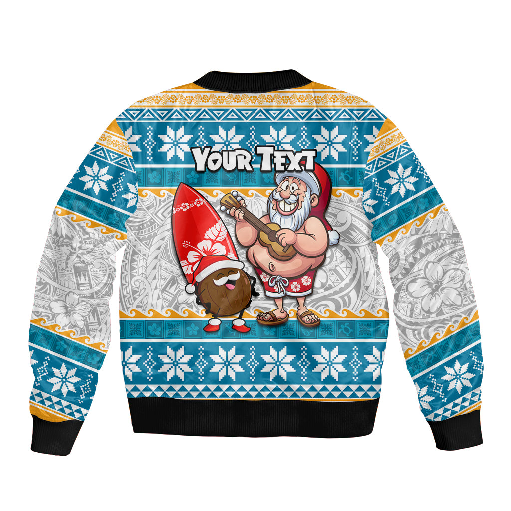 Custom Hawaii Mele Kalikimaka Bomber Jacket Funny Santa and Coconut Mix Kakau Pattern LT03 - Polynesian Pride