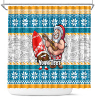 Custom Hawaii Mele Kalikimaka Shower Curtain Funny Santa and Coconut Mix Kakau Pattern LT03 Blue - Polynesian Pride