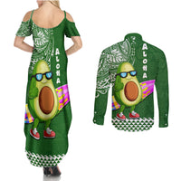 Hawaii Couples Matching Summer Maxi Dress and Long Sleeve Button Shirt Aloha Funny Avocado Mix Kakau Hawaiian Tribal LT03 - Polynesian Pride
