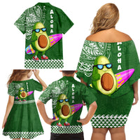 Hawaii Family Matching Off Shoulder Short Dress and Hawaiian Shirt Aloha Funny Avocado Mix Kakau Hawaiian Tribal LT03 - Polynesian Pride