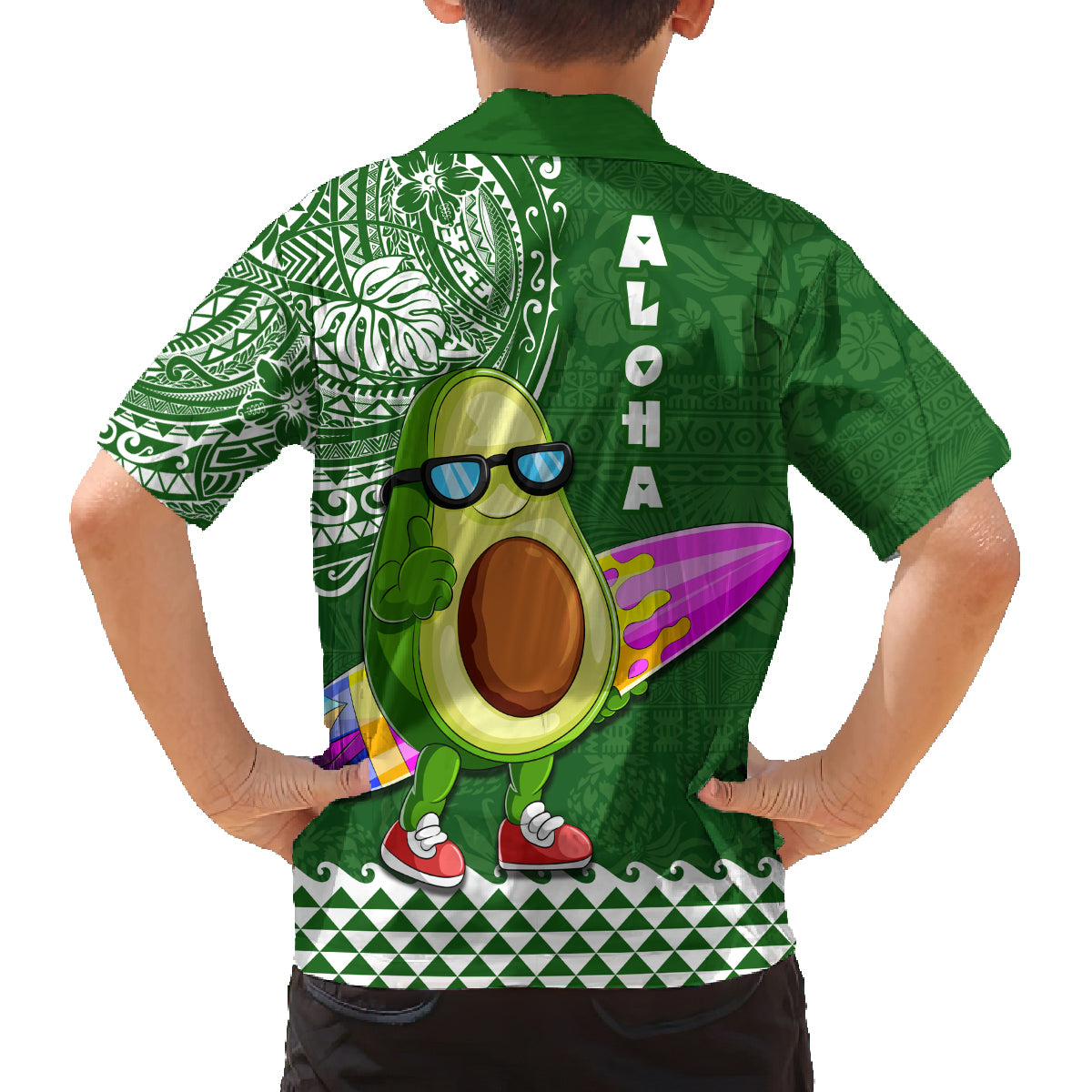 Hawaii Family Matching Puletasi Dress and Hawaiian Shirt Aloha Funny Avocado Mix Kakau Hawaiian Tribal LT03 - Polynesian Pride