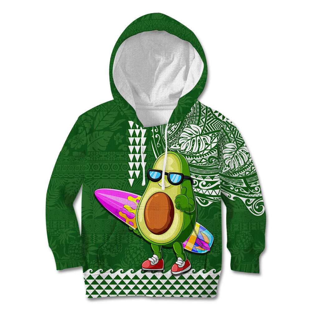 Hawaii Kid Hoodie Aloha Funny Avocado Mix Kakau Hawaiian Tribal LT03 Green - Polynesian Pride
