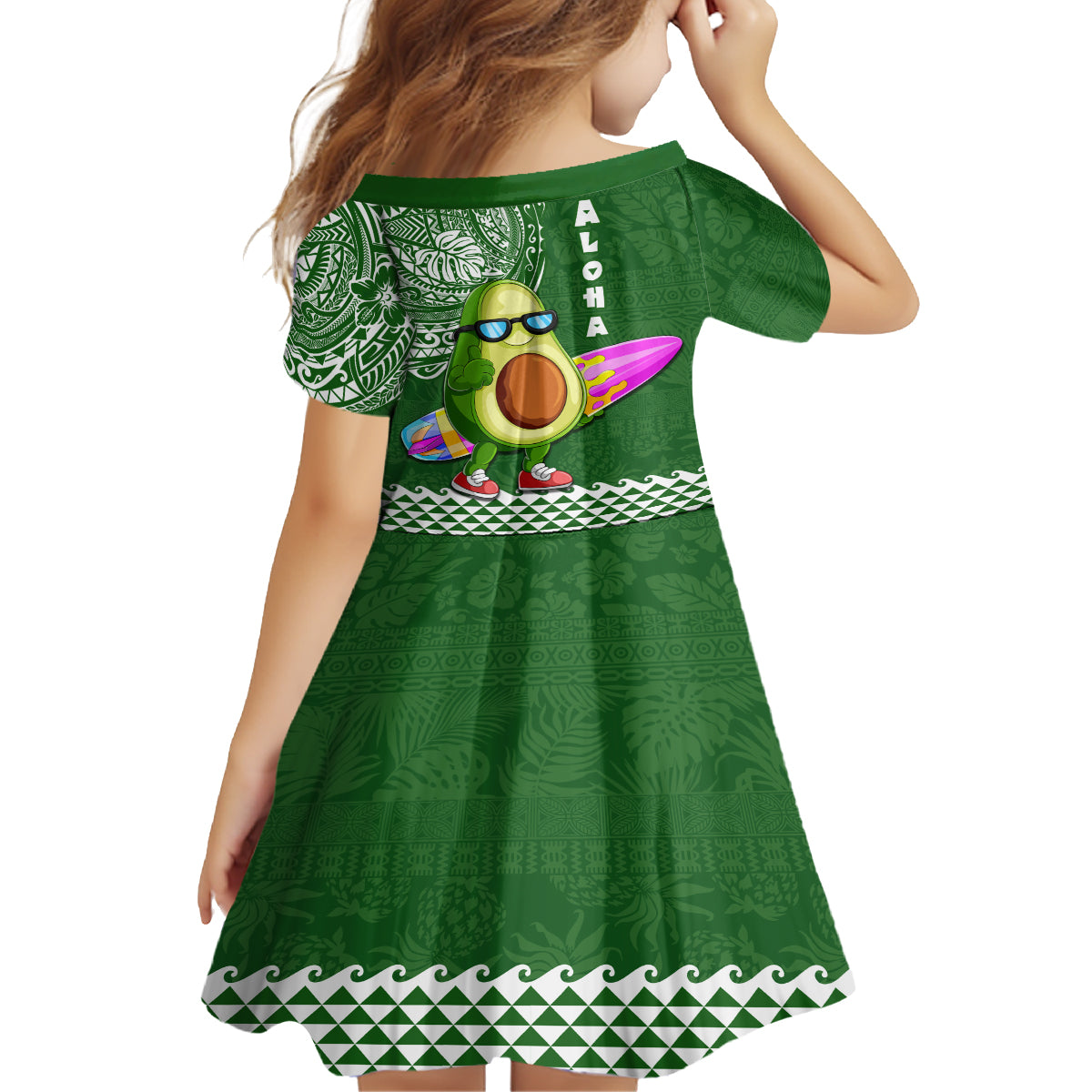 Hawaii Kid Short Sleeve Dress Aloha Funny Avocado Mix Kakau Hawaiian Tribal LT03 - Polynesian Pride