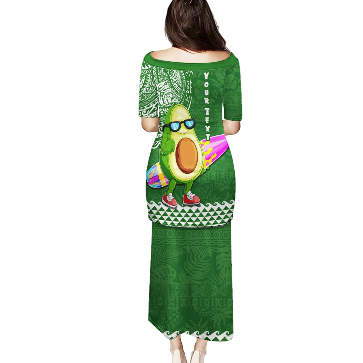 Aloha Avocado Funny Fruits Custom Puletasi Mix Hawaiian Kakau Tribal LT03 - Polynesian Pride