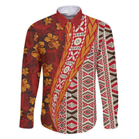 Hawaii Native Tapa Elements and Hibiscus Flowers Family Matching Tank Maxi Dress and Hawaiian Shirt LT03 Dad's Shirt - Long Sleeve Red - Polynesian Pride