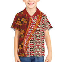Hawaii Native Tapa Elements and Hibiscus Flowers Kid Hawaiian Shirt LT03 Kid Red - Polynesian Pride