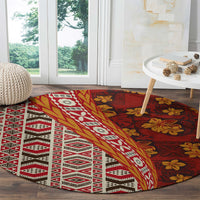 Hawaii Native Tapa Elements and Hibiscus Flowers Round Carpet LT03 - Polynesian Pride