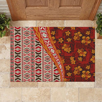 Hawaii Native Tapa Elements and Hibiscus Flowers Rubber Doormat LT03 - Polynesian Pride