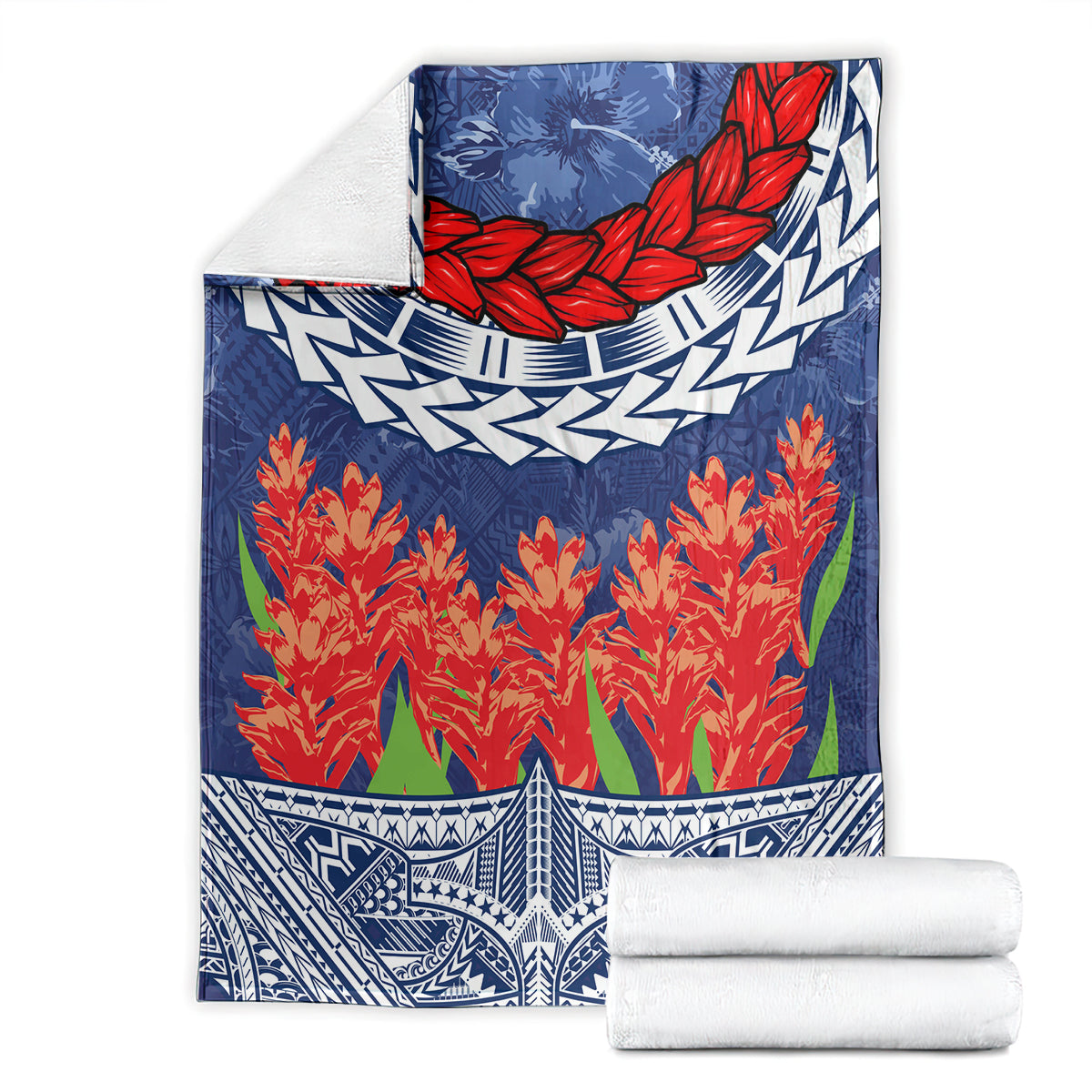 Samoan Tapa Blanket Ula Fala and Teuila Flower LT03 - Polynesian Pride