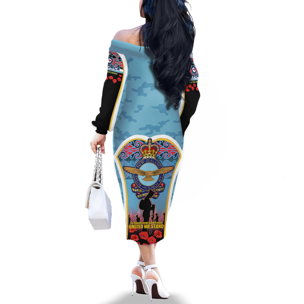 Royal New Zealand Air Force ANZAC Day Family Matching Off Shoulder Long Sleeve Dress and Hawaiian Shirt Te Tauaarangi o Aotearoa LT03 - Polynesian Pride