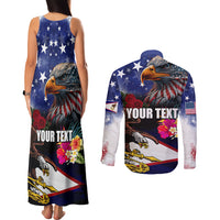 Personalised United States and American Samoa Couples Matching Tank Maxi Dress and Long Sleeve Button Shirt Bald Eagle Rose and Hibiscus Flower LT03 - Polynesian Pride