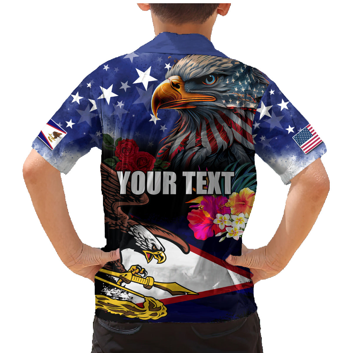 Personalised United States and American Samoa Family Matching Mermaid Dress and Hawaiian Shirt Bald Eagle Rose and Hibiscus Flower LT03 - Polynesian Pride