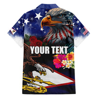 Personalised United States and American Samoa Family Matching Off Shoulder Short Dress and Hawaiian Shirt Bald Eagle Rose and Hibiscus Flower LT03 - Polynesian Pride