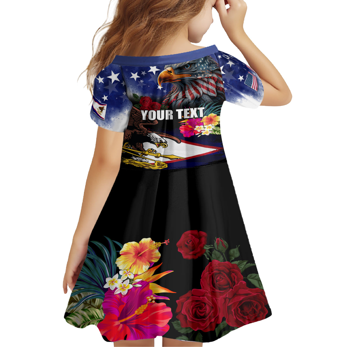 Personalised United States and American Samoa Family Matching Tank Maxi Dress and Hawaiian Shirt Bald Eagle Rose and Hibiscus Flower LT03 - Polynesian Pride