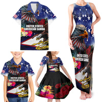 Personalised United States and American Samoa Family Matching Tank Maxi Dress and Hawaiian Shirt Bald Eagle Rose and Hibiscus Flower LT03 - Polynesian Pride