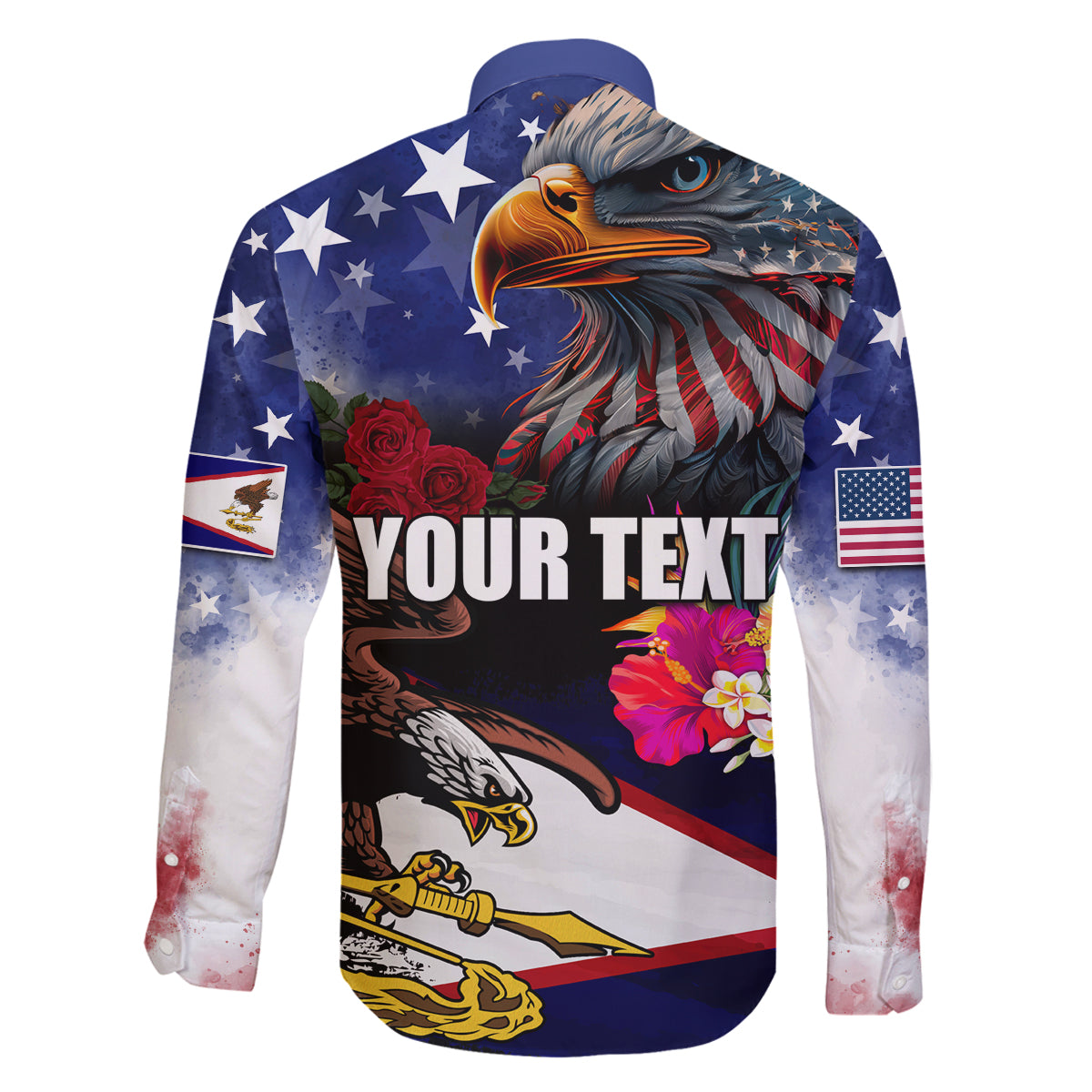 Personalised United States and American Samoa Family Matching Tank Maxi Dress and Hawaiian Shirt Bald Eagle Rose and Hibiscus Flower LT03 - Polynesian Pride