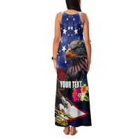 Personalised United States and American Samoa Family Matching Tank Maxi Dress and Hawaiian Shirt Bald Eagle Rose and Hibiscus Flower LT03 - Polynesian Pride