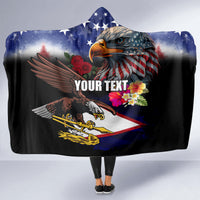 Personalised United States and American Samoa Hooded Blanket Bald Eagle Rose and Hibiscus Flower LT03 - Polynesian Pride