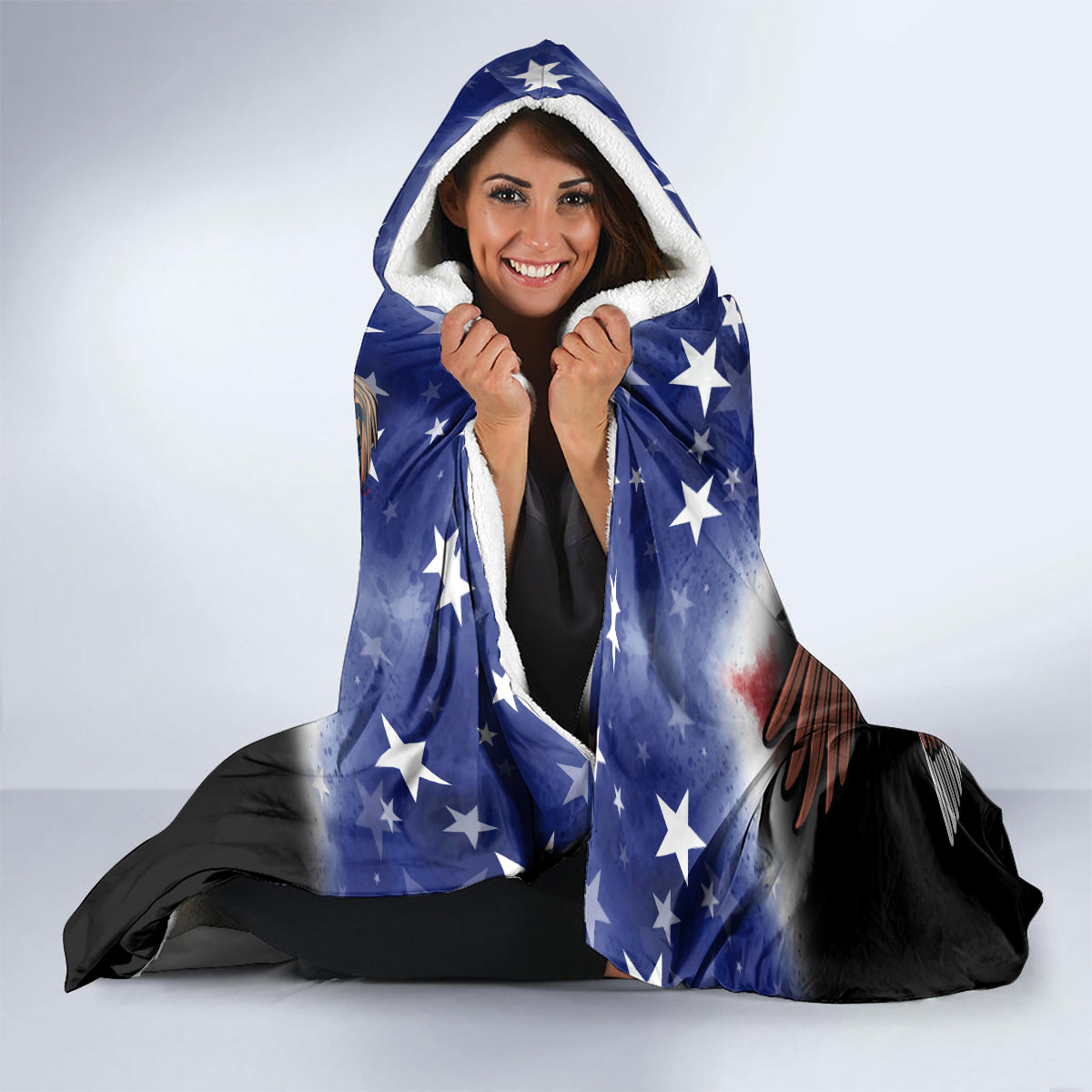 Personalised United States and American Samoa Hooded Blanket Bald Eagle Rose and Hibiscus Flower LT03 - Polynesian Pride