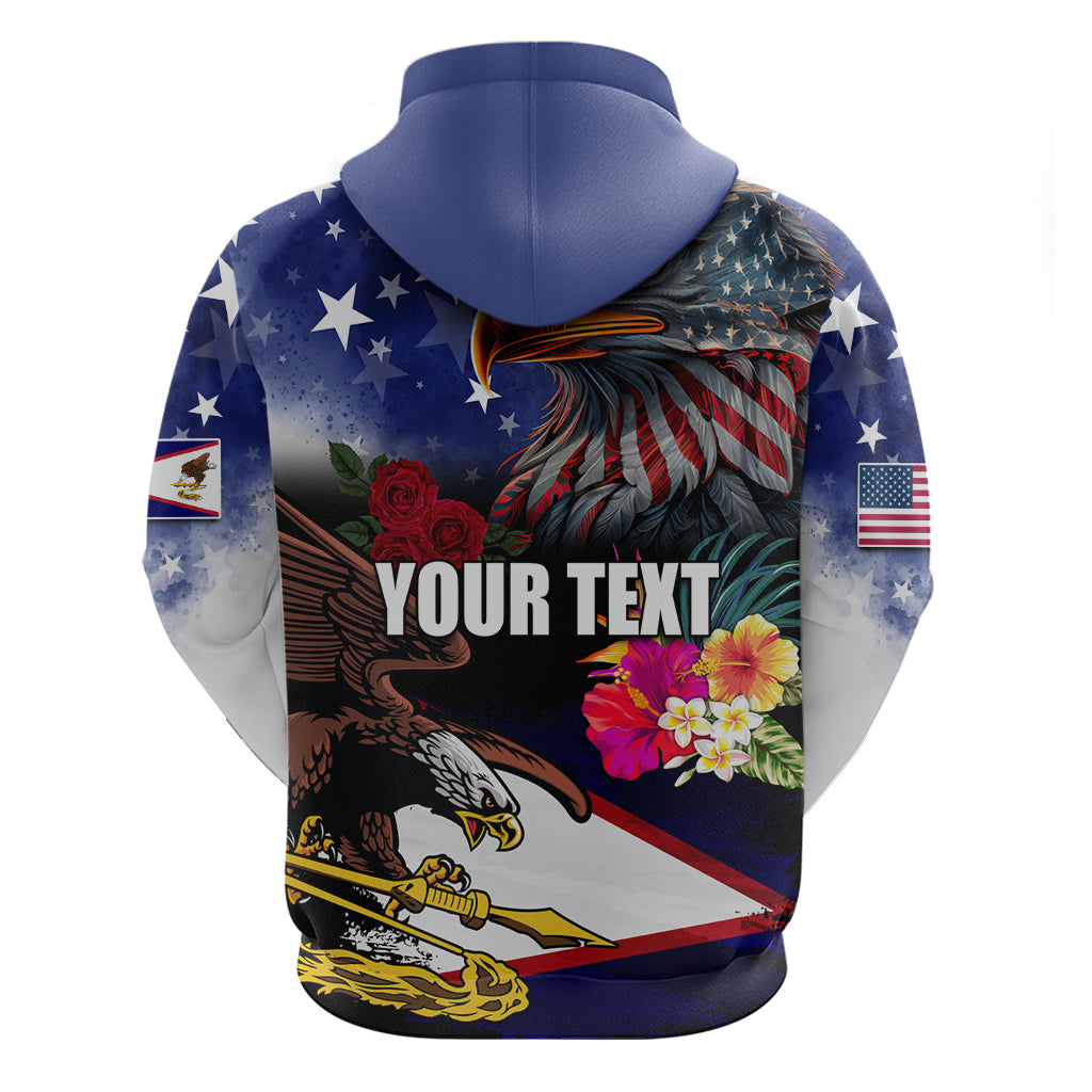 Personalised United States and American Samoa Hoodie Bald Eagle Rose and Hibiscus Flower LT03 - Polynesian Pride