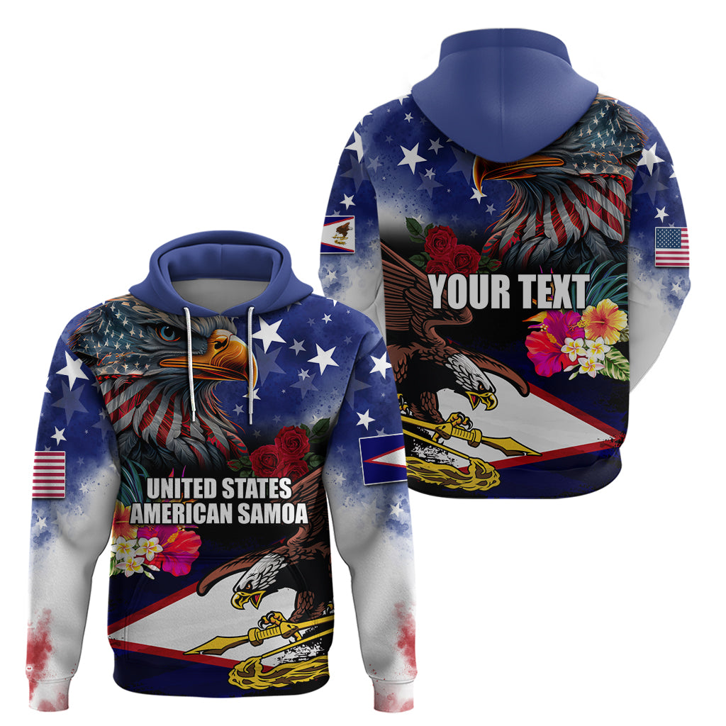 Personalised United States and American Samoa Hoodie Bald Eagle Rose and Hibiscus Flower LT03 - Polynesian Pride