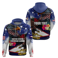 Personalised United States and American Samoa Hoodie Bald Eagle Rose and Hibiscus Flower LT03 - Polynesian Pride