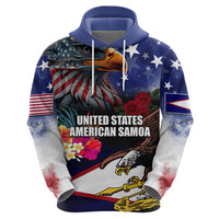 Personalised United States and American Samoa Hoodie Bald Eagle Rose and Hibiscus Flower LT03 - Polynesian Pride