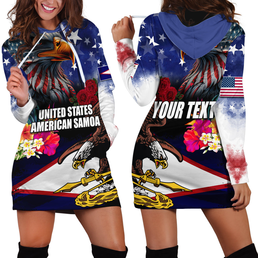 Personalised United States and American Samoa Hoodie Dress Bald Eagle Rose and Hibiscus Flower LT03 - Polynesian Pride