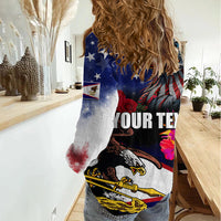 Personalised United States and American Samoa Women Casual Shirt Bald Eagle Rose and Hibiscus Flower LT03 - Polynesian Pride