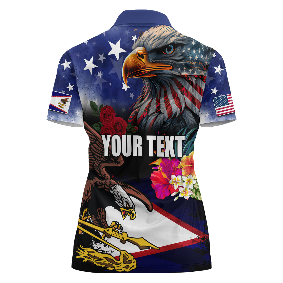 Personalised United States and American Samoa Women Polo Shirt Bald Eagle Rose and Hibiscus Flower LT03 - Polynesian Pride