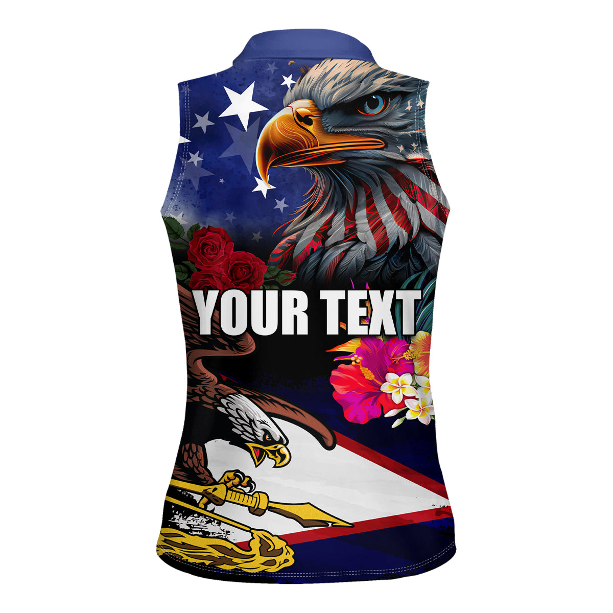 Personalised United States and American Samoa Women Sleeveless Polo Shirt Bald Eagle Rose and Hibiscus Flower LT03 - Polynesian Pride