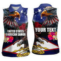 Personalised United States and American Samoa Women Sleeveless Polo Shirt Bald Eagle Rose and Hibiscus Flower LT03 - Polynesian Pride
