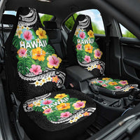Hawaii Aloha Tropical Leaves and Flower Car Seat Cover with Polynesian Art Tattoo Black Color LT03 One Size Black - Polynesian Pride