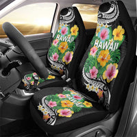 Hawaii Aloha Tropical Leaves and Flower Car Seat Cover with Polynesian Art Tattoo Black Color LT03 - Polynesian Pride