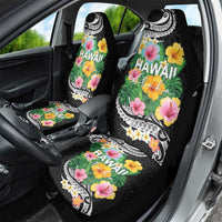 Hawaii Aloha Tropical Leaves and Flower Car Seat Cover with Polynesian Art Tattoo Black Color LT03 - Polynesian Pride