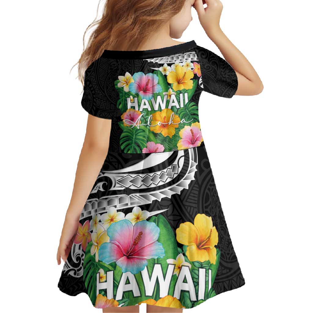 Hawaii Aloha Tropical Leaves and Flower Family Matching Summer Maxi Dress and Hawaiian Shirt with Polynesian Art Tattoo Black Color LT03 - Polynesian Pride