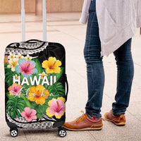 Hawaii Aloha Tropical Leaves and Flower Luggage Cover with Polynesian Art Tattoo Black Color LT03 Black - Polynesian Pride