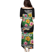 Hawaii Aloha Tropical Leaves and Flower Puletasi with Polynesian Art Tattoo Black Color LT03 - Polynesian Pride