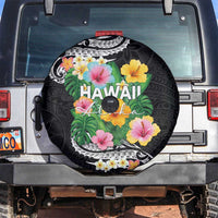 Hawaii Aloha Tropical Leaves and Flower Spare Tire Cover with Polynesian Art Tattoo Black Color LT03 Black - Polynesian Pride